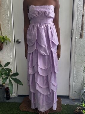 Vintage Lavender Strapless Tiered Maxi Dress